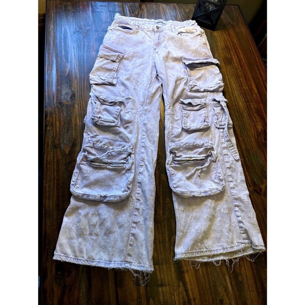 AMERICAN BAZI Lilac Purple Acid Wash Cargo Pants Streetwear Size Large‎ - Picture 3 of 14